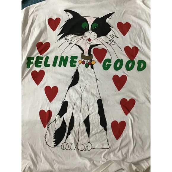 Vintage Cat Kitten Oversized Sleep Shirt ~ FELINE GOOD~One Size - Picture 1 of 4